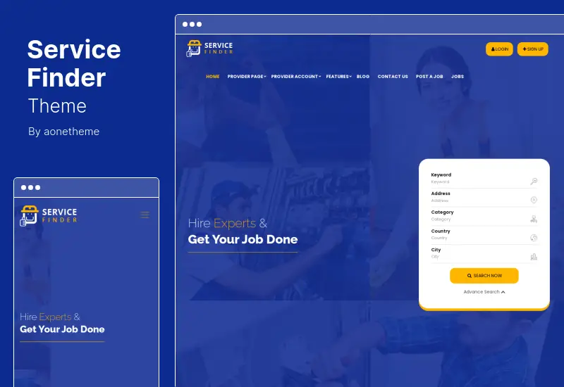 Tema Service Finder - Tema WordPress per fornitori e elenchi di attività commerciali