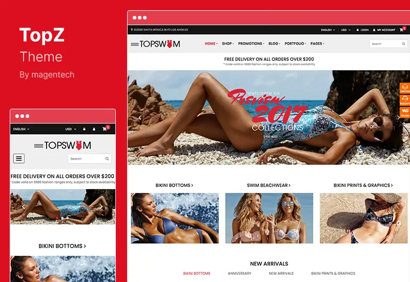 Tema TopZ - Negozio di alimentari e negozio di moda sportiva Tema WordPress per WooCommerce