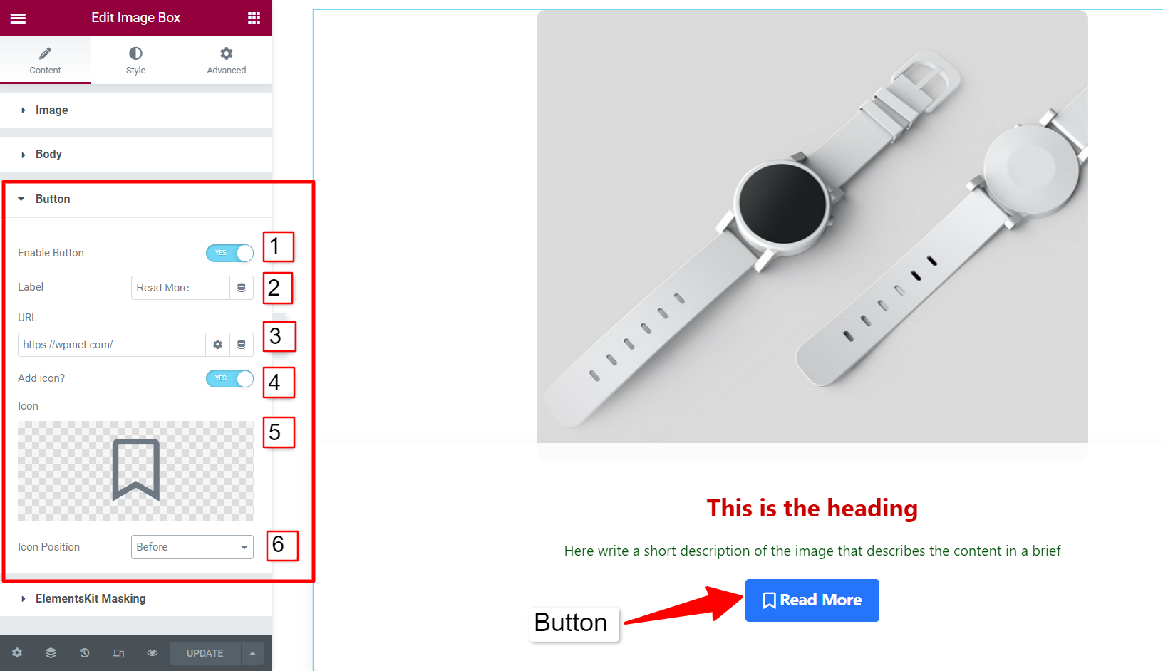 Personalize o botão CTA na caixa de imagem Elementor
