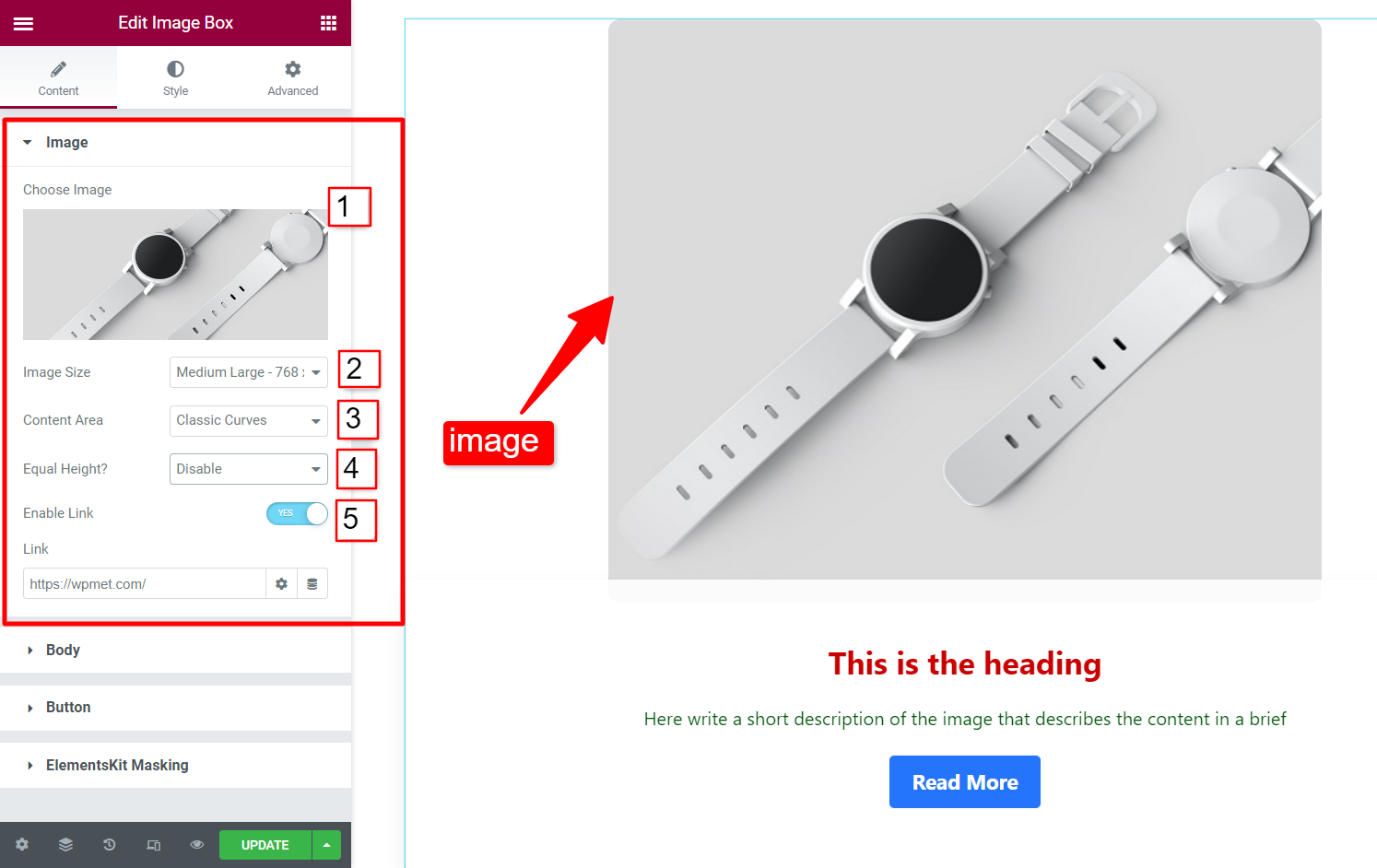 Personalize a imagem na caixa de imagem Elementor