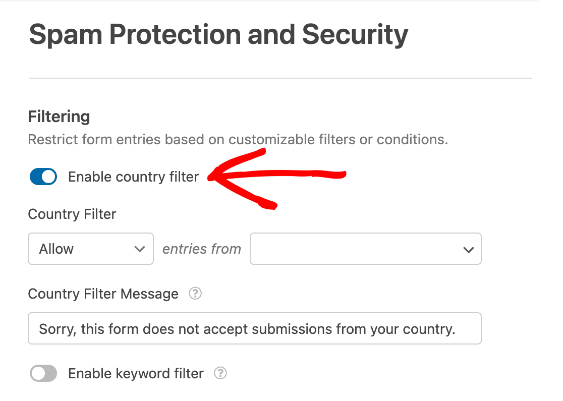 Enabling country filter in settings
