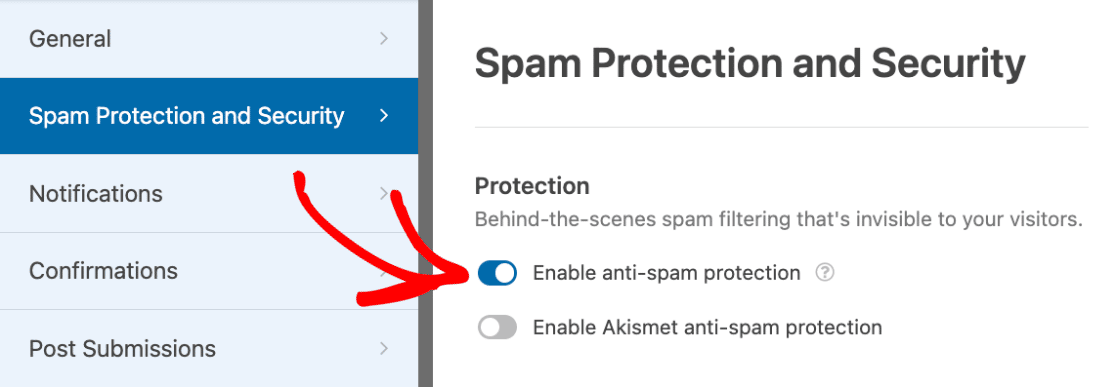 Enabling the WPForms anti-spam token