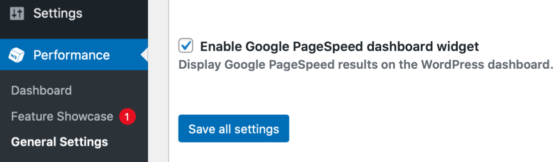 Enabling Google pagespeed dashboard widget