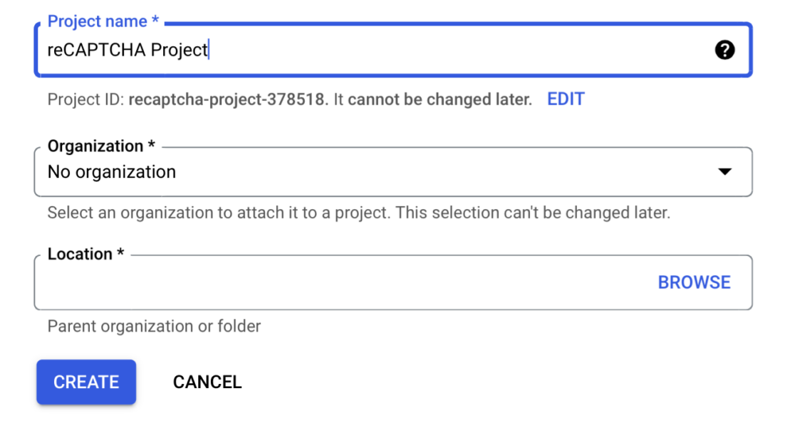 Editing reCAPTCHA project