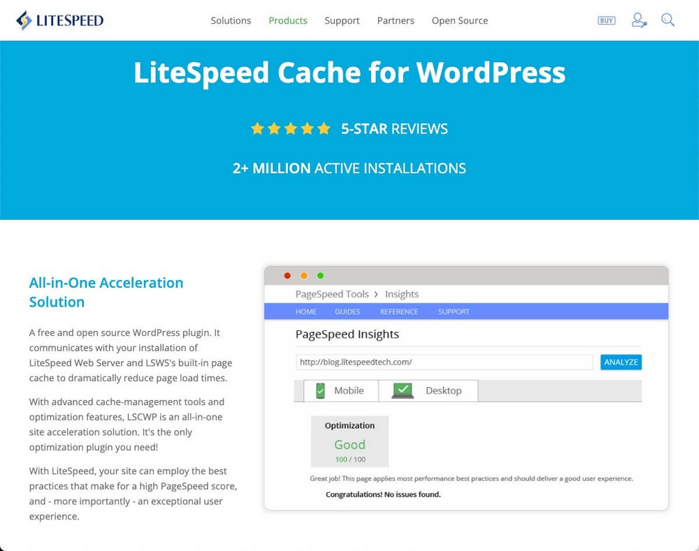 Page d'accueil du plug-in de cache LiteSpeed