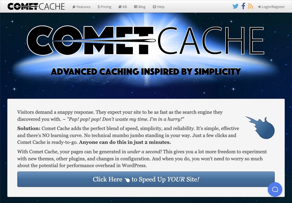 Page d'accueil de Comet Cache