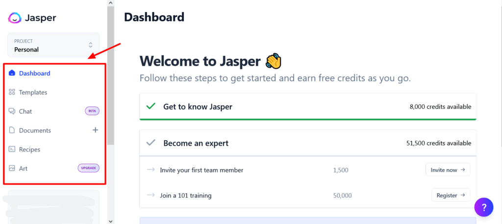 Jasper AI 사용자 인터페이스