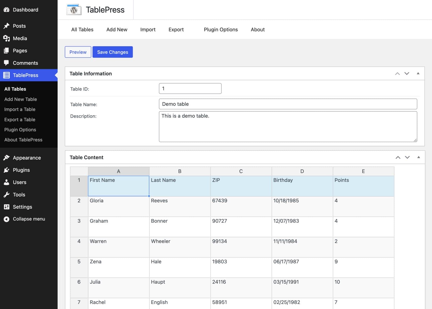 TablePress 編輯表格 UI