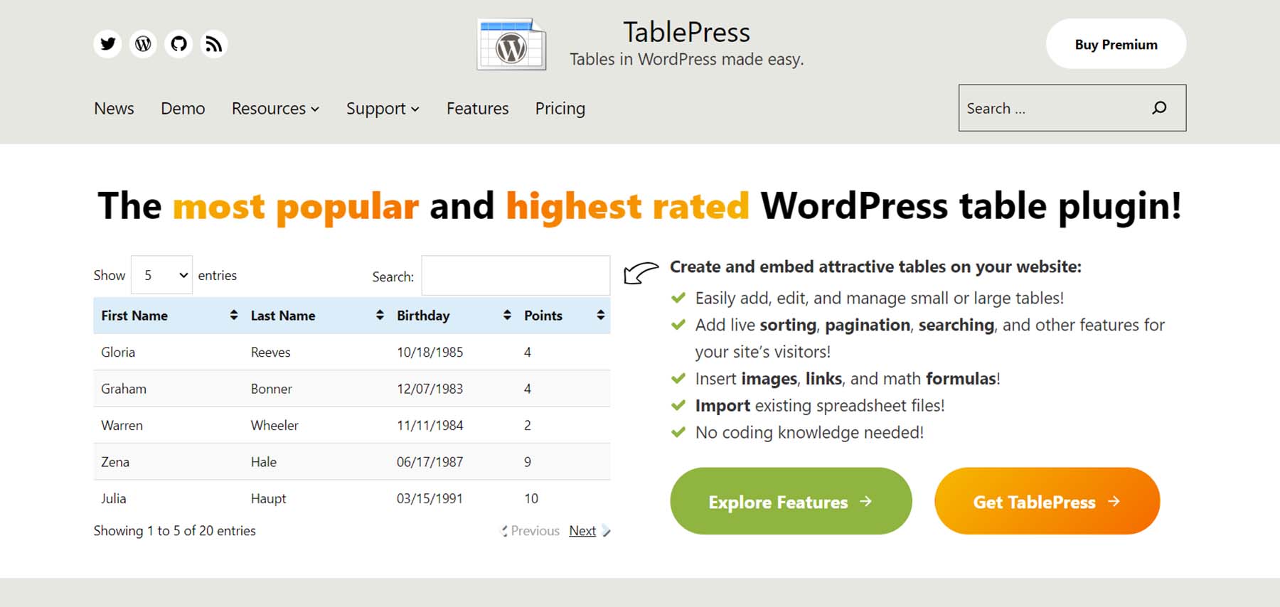 Tablepress WordPress 表格插件