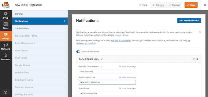 Creación de notificaciones por correo electrónico para su formulario de reserva Creating email notifications for your booking form