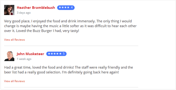 Reseñas de clientes incrustadas en un sitio web de WordPress Customer reviews embedded on a WordPress website