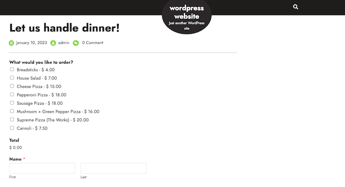 Agregar un formulario de pedido de comida para llevar en línea a su sitio web de WordPress Adding an online takeaway order form to your WordPress website