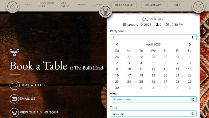 Un ejemplo de formulario de reserva en línea de un restaurante An example of a restaurant online booking form