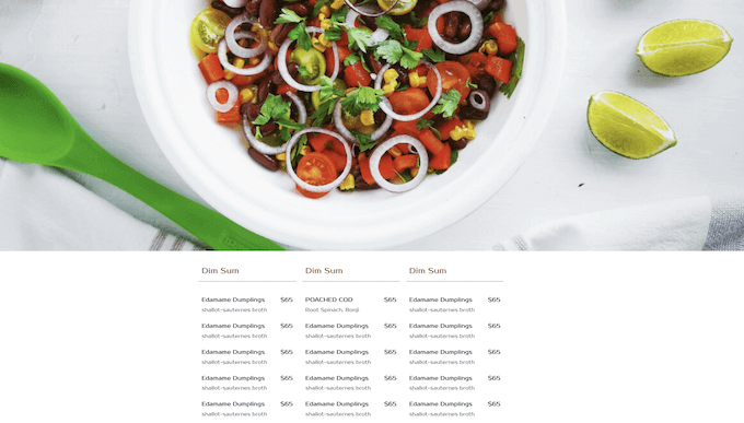 Un menú de restaurante, creado usando SeedProd A restaurant menu, created using SeedProd