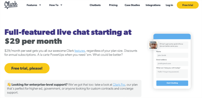 Software di chat dal vivo Olark