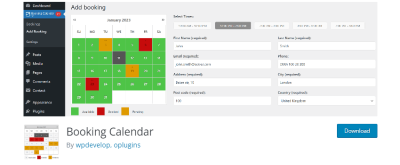 tangkapan layar halaman kalender pemesanan