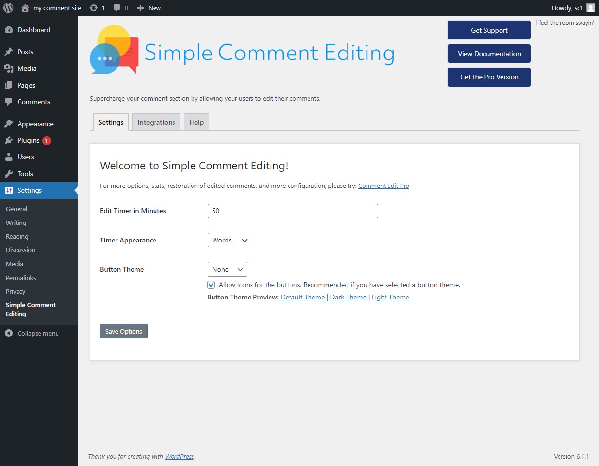 Edición de comentarios simple