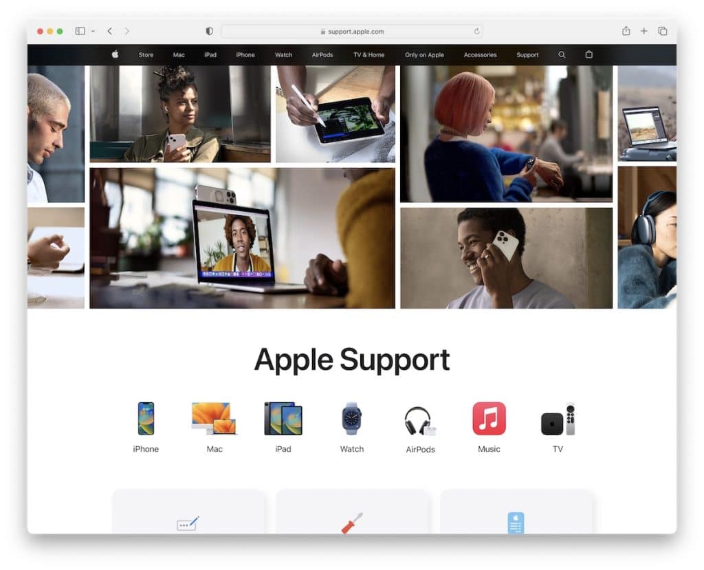 esempio di pagina di supporto Apple