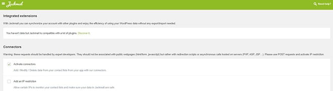 wordpress kontrol panelindeki jackmail eklentisinde ayarlar önizlemesi