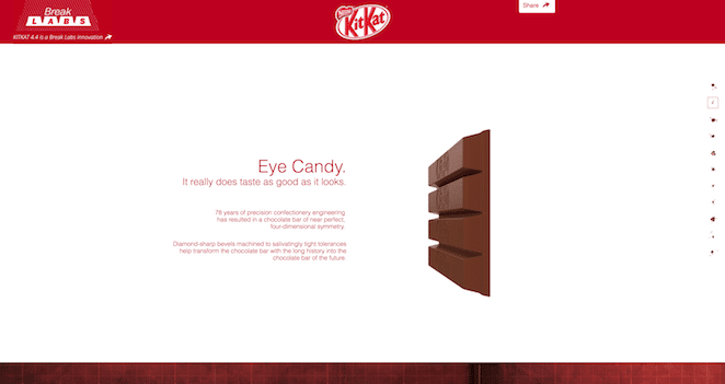 KitKat'ın sitesi, şekerlerini sergiliyor