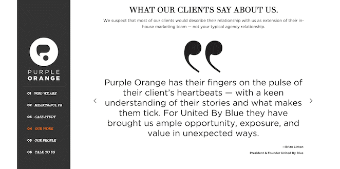 Müşteri referanslarının sergilendiği Purple Organge sitesi