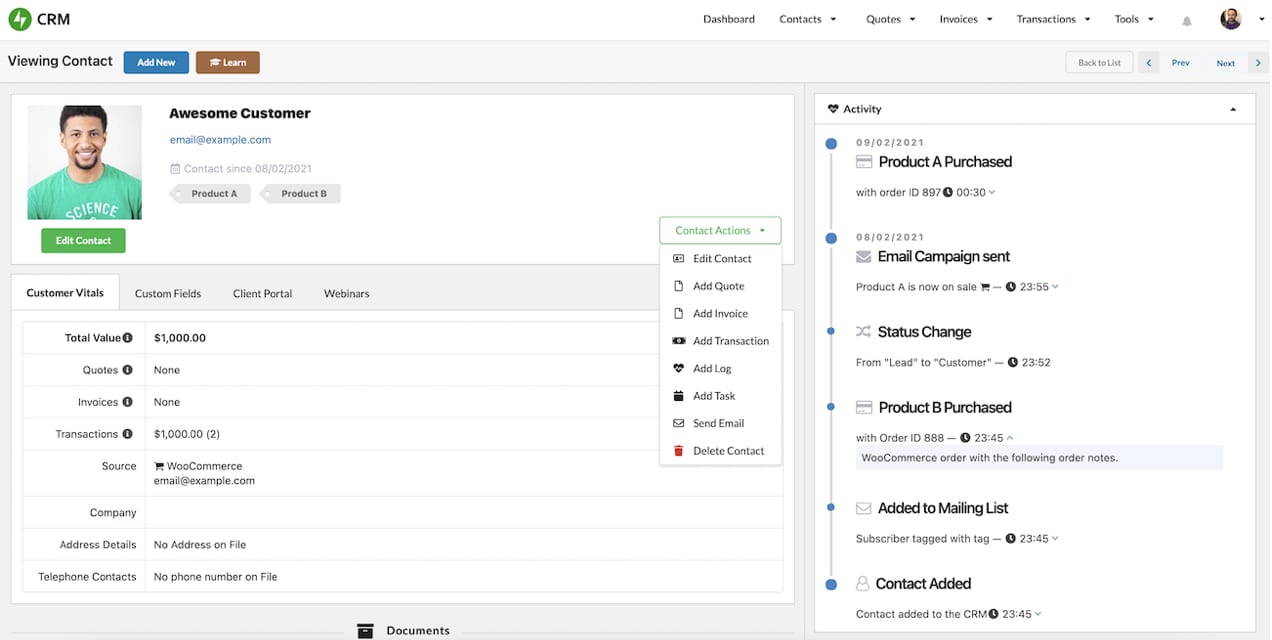 โปรไฟล์ลูกค้าใน Jetpack CRM