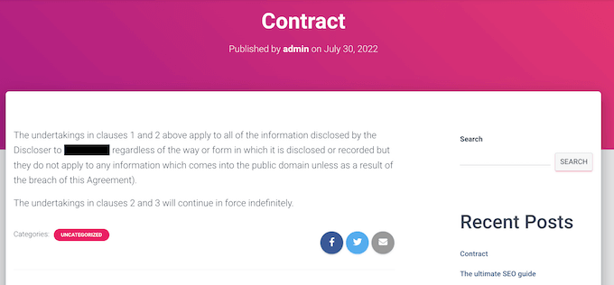 مثال على نص منقح على موقع WordPress An example of redacted text on a WordPress website