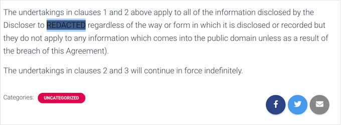 مثال على نص منقح An example of redacted text