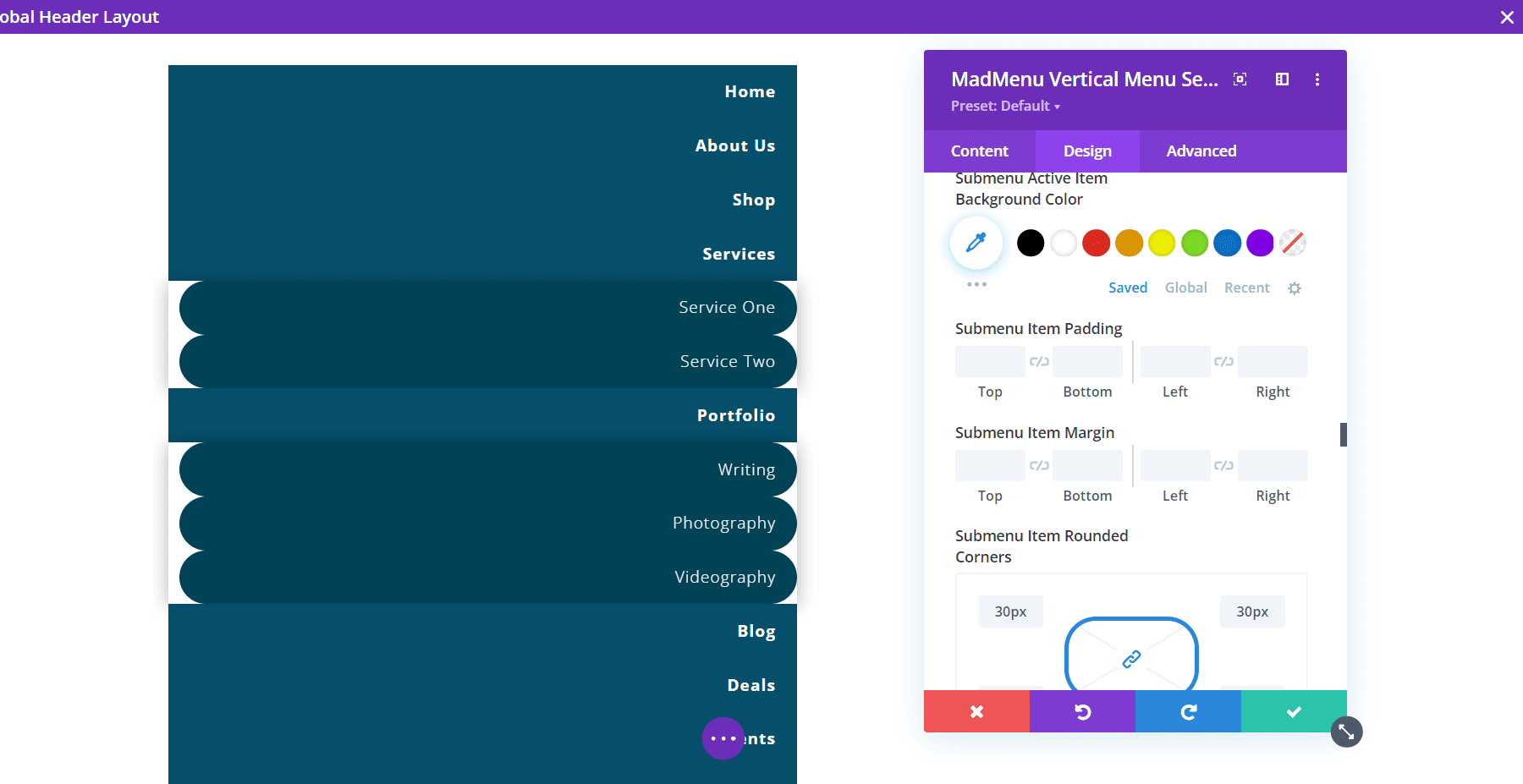 Opsi Tata Letak Menu Vertikal Divi MadMenu