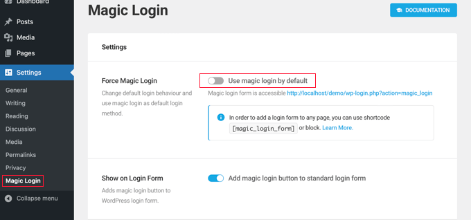 การตั้งค่าการเข้าสู่ระบบ Magic Magic Login Settings