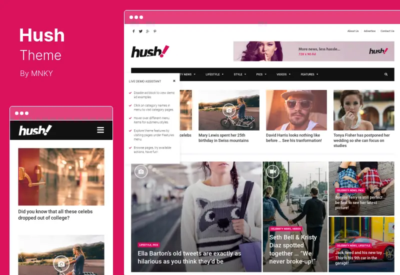 Hush Theme - ธีม WordPress เรื่องซุบซิบดาราและข่าวบันเทิง