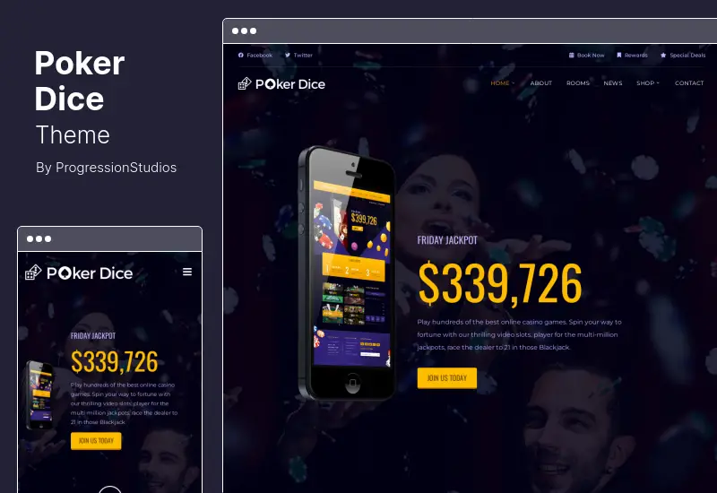 Poker Dice Theme - ธีม WordPress ของคาสิโนรีสอร์ทและโรงแรม