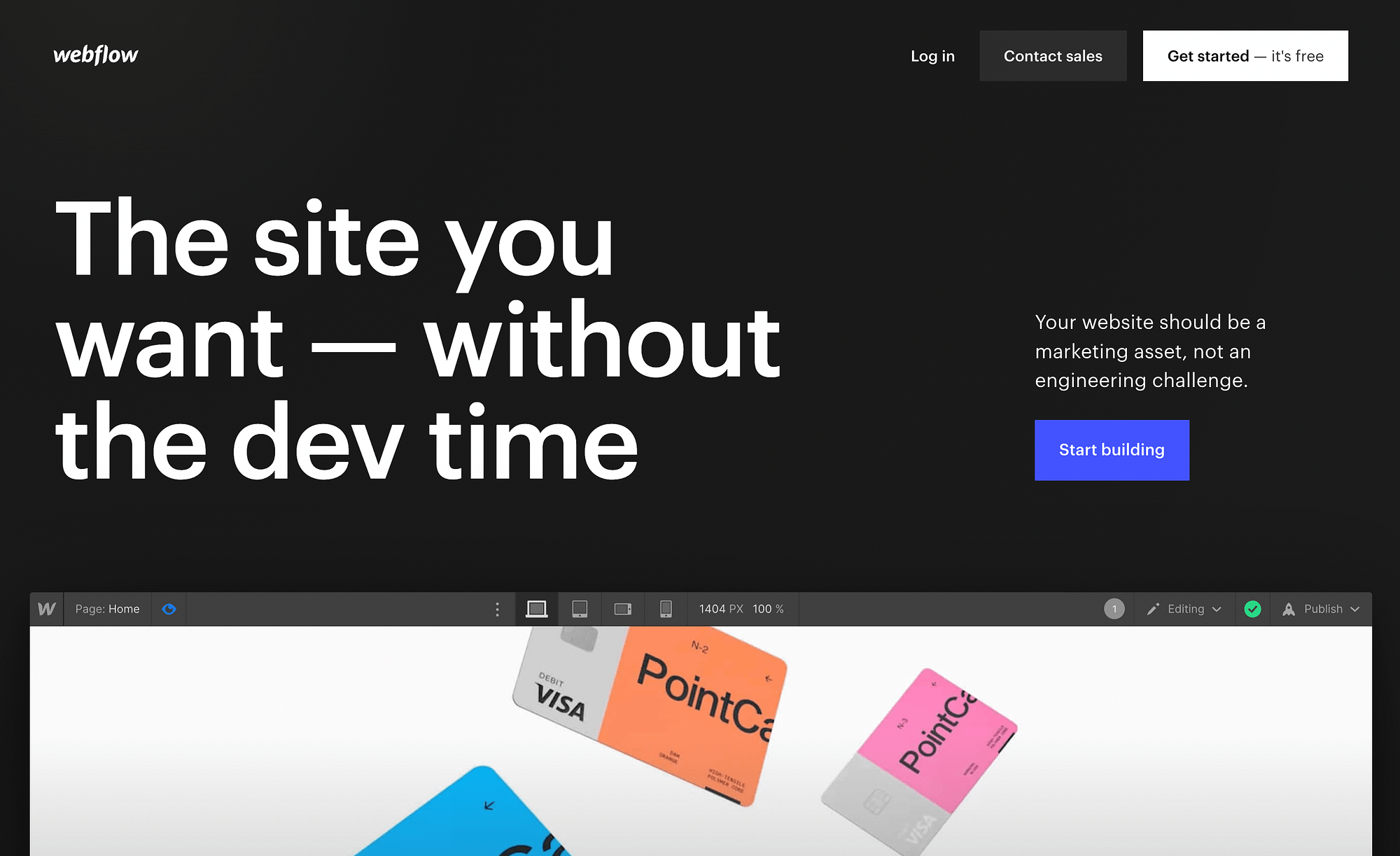 หน้าแรกของเครื่องมือสร้างเว็บไซต์ Webflow