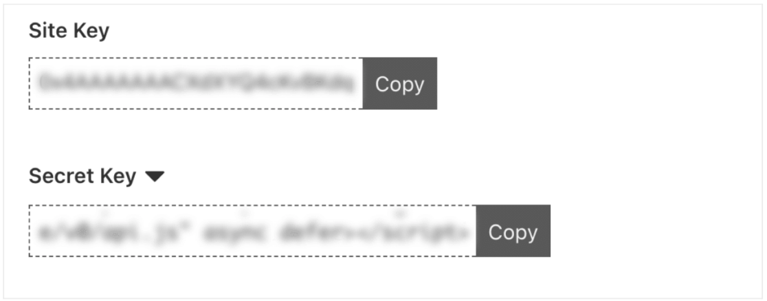 Entering site keys in Turnstile Settings