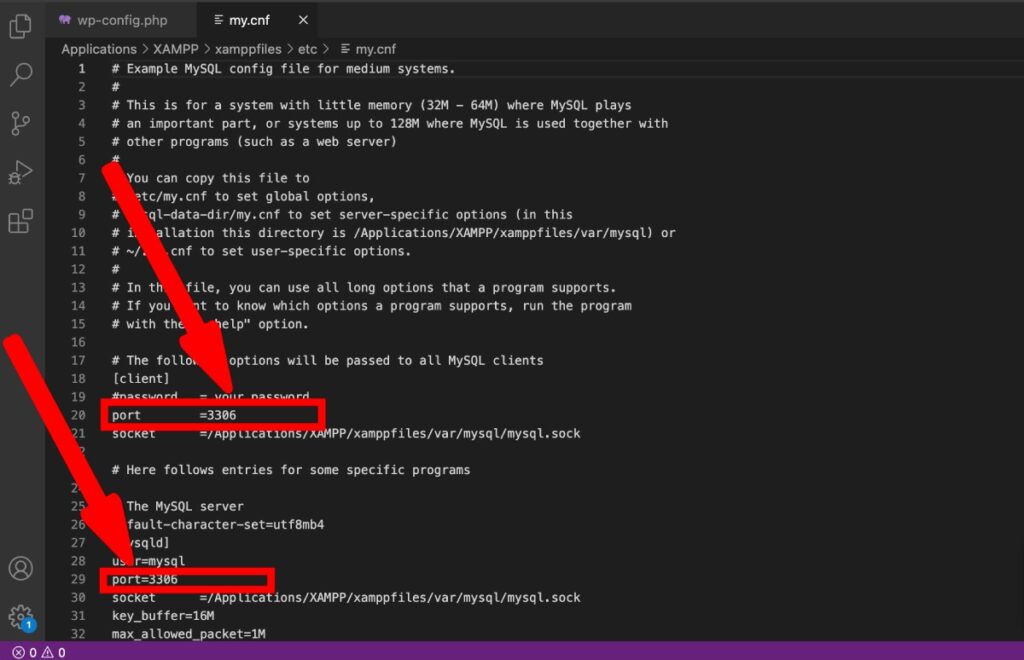 พอร์ต my.cnf และ sql