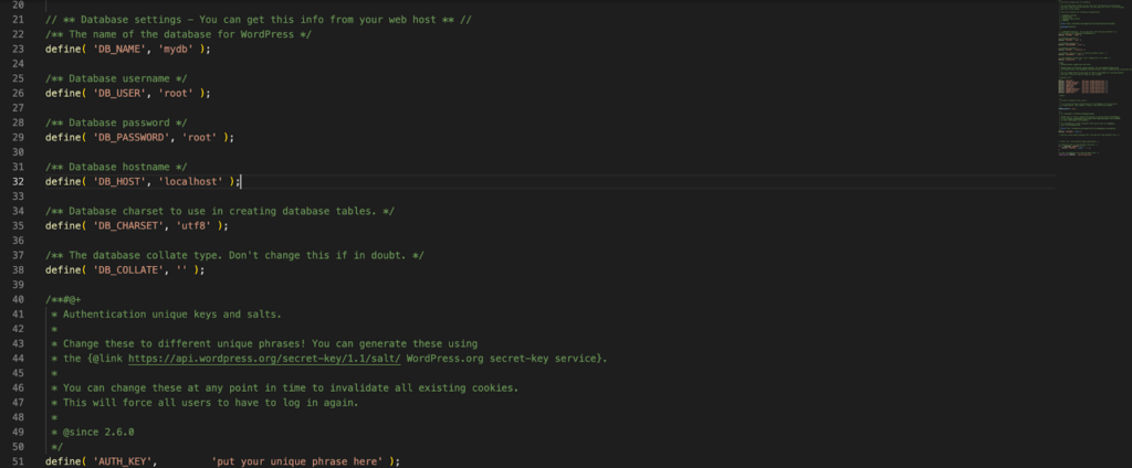 แก้ไขชื่อผู้ใช้และรหัสผ่าน wp-config.php ของฐานข้อมูล