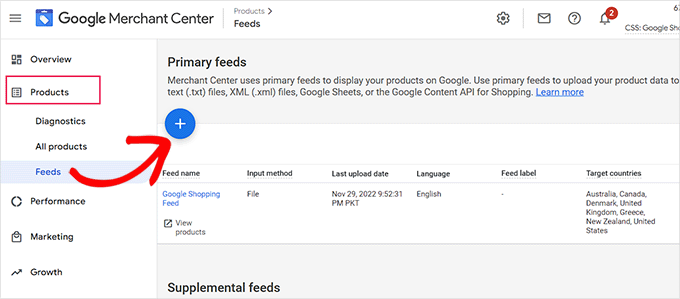 Faceți clic pe butonul plus pentru a crea un feed Click the plus button to create a feed