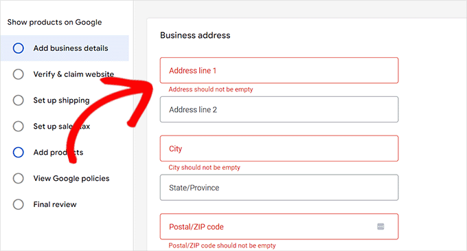 Furnizați detalii de livrare și de afaceri odată ce un cont GMC este creat Provide shipping and business details once a GMC account is created
