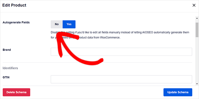 Comutați comutatorul Generare automată a câmpurilor la Nr Toggle the Autogenerate fields switch to No