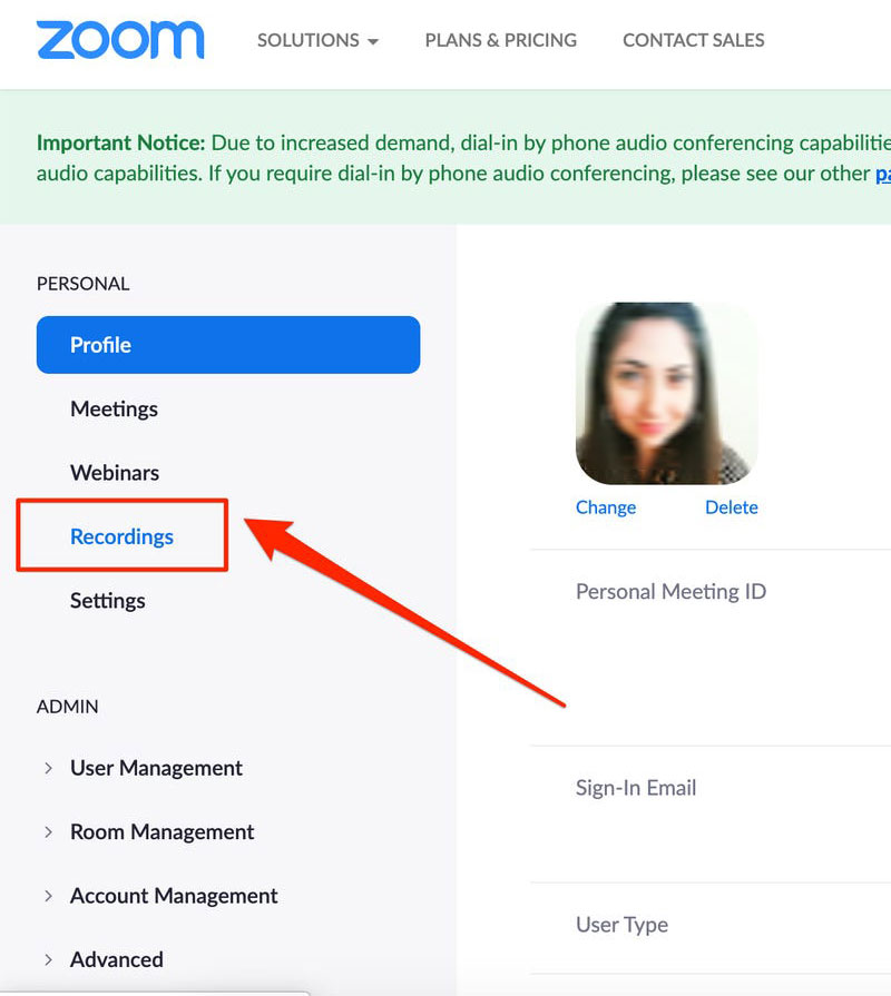 configuração de gravações de zoom em um dispositivo móvel