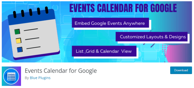 calendário de eventos para captura de tela da página de download do google