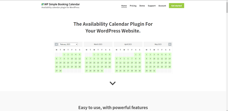 captura de tela da página inicial do calendário de reserva simples wp