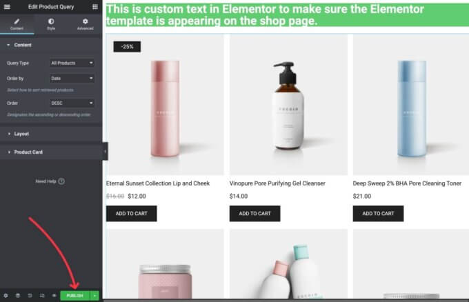 Elementor カスタム WooCommerce ショップページの公開方法