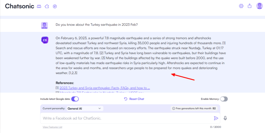 Chatsonic Google-Suchintegration