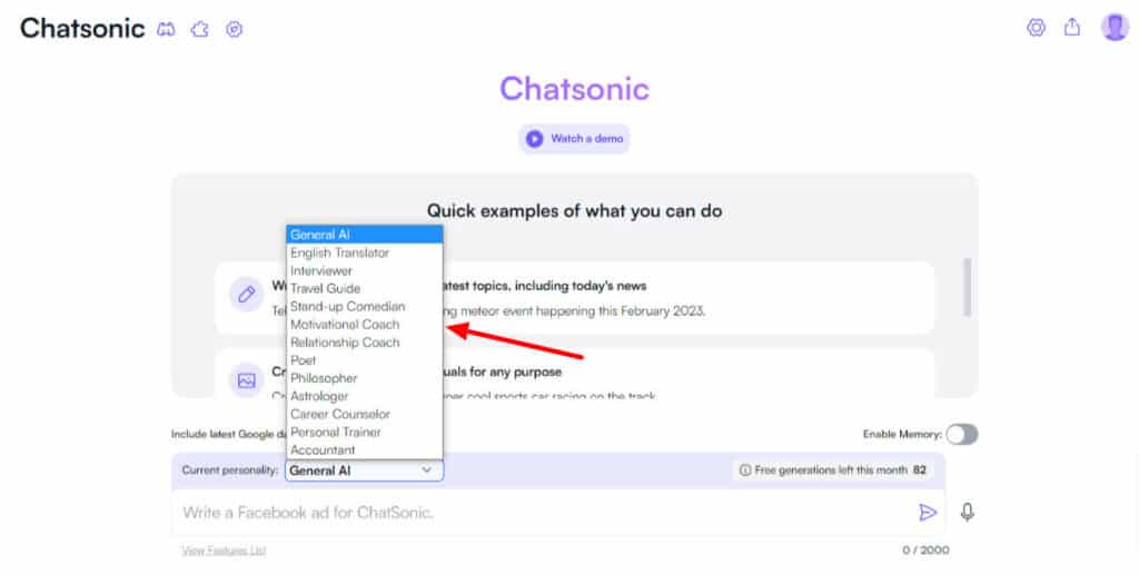 ChatSonic-Persönlichkeiten
