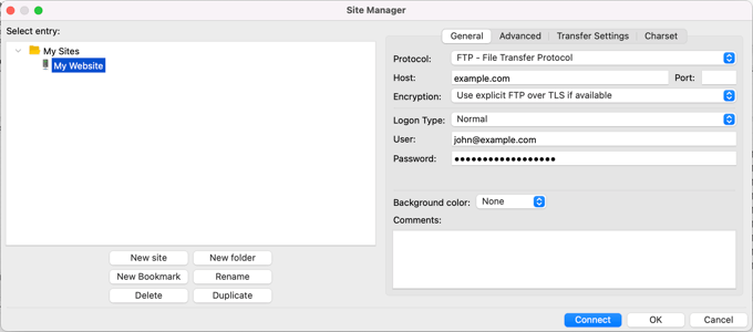 ftpfilezillasitemanager FTP Requires a Username and Password