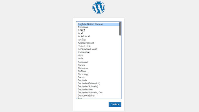 O assistente de configuração do WordPress The WordPress setup wizard