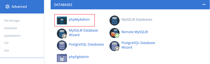 Inicie o phpMyAdmin a partir do seu painel de controle Launch phpMyAdmin From Your Control Panel