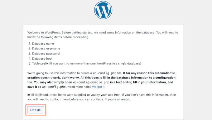 Instalando o WordPress localmente Installing WordPress Summary Page