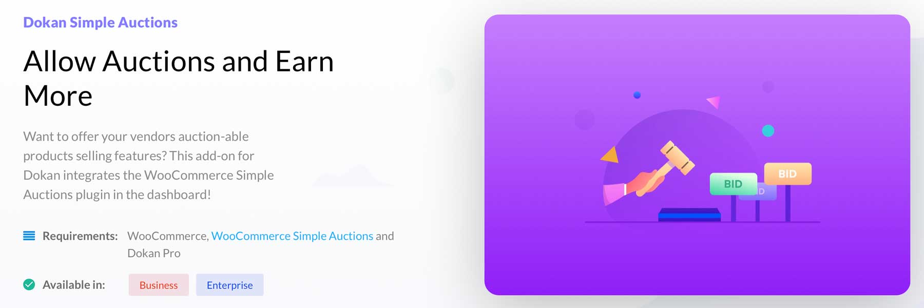 Dokan Simple Auctions eklentisi